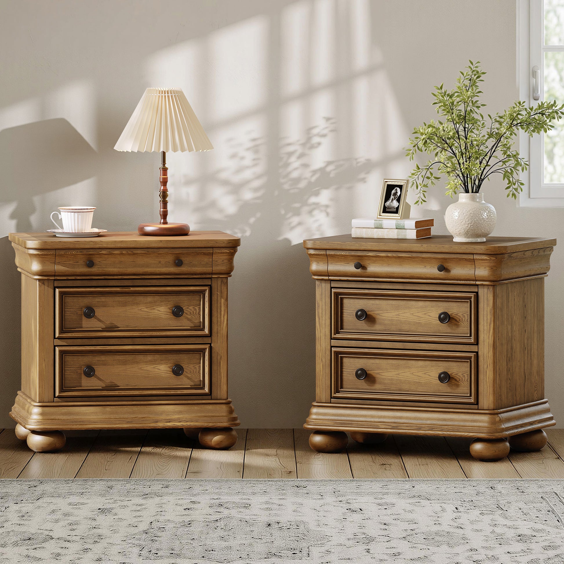 Bun Fully Assembly Wood Nightstand Amerlife Light Brown / 30" W