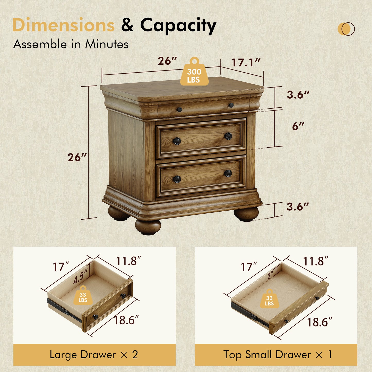 Bun Fully Assembly Wood Nightstand Amerlife Light Brown / 30" W