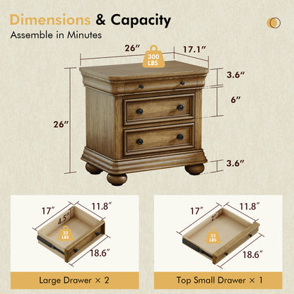 Bun Fully Assembly Wood Nightstand Amerlife Light Brown / 30" W