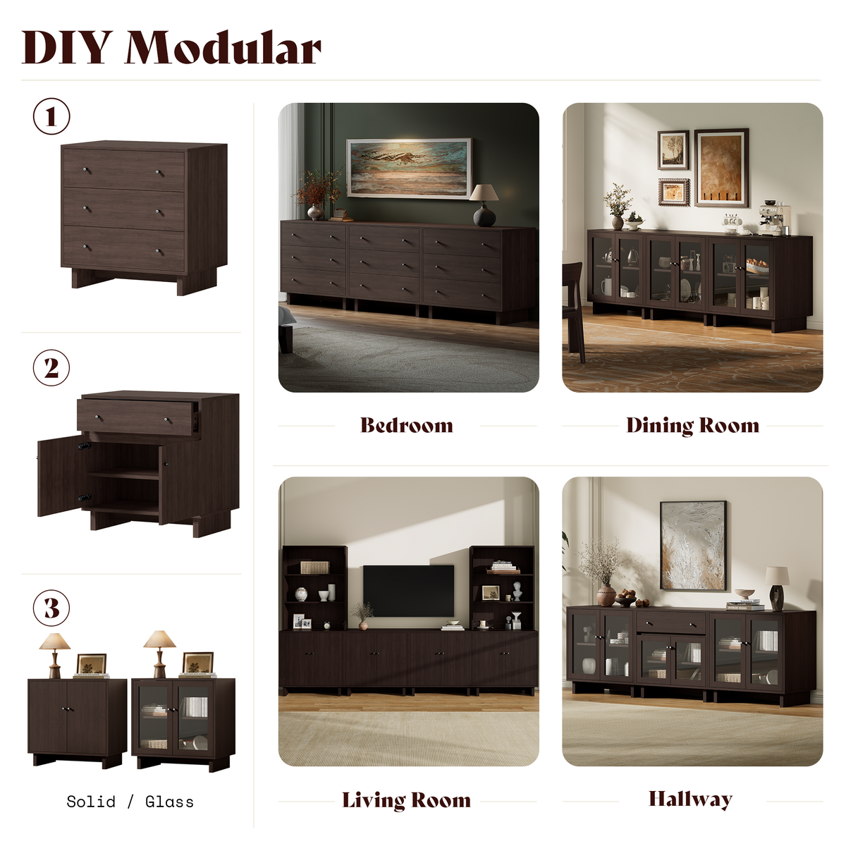 MKG002 Modular Storage Cabinet-1pc-C-walnut