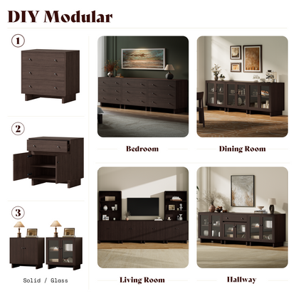 MKG002 Modular Storage Cabinet-4pc-B-walnut