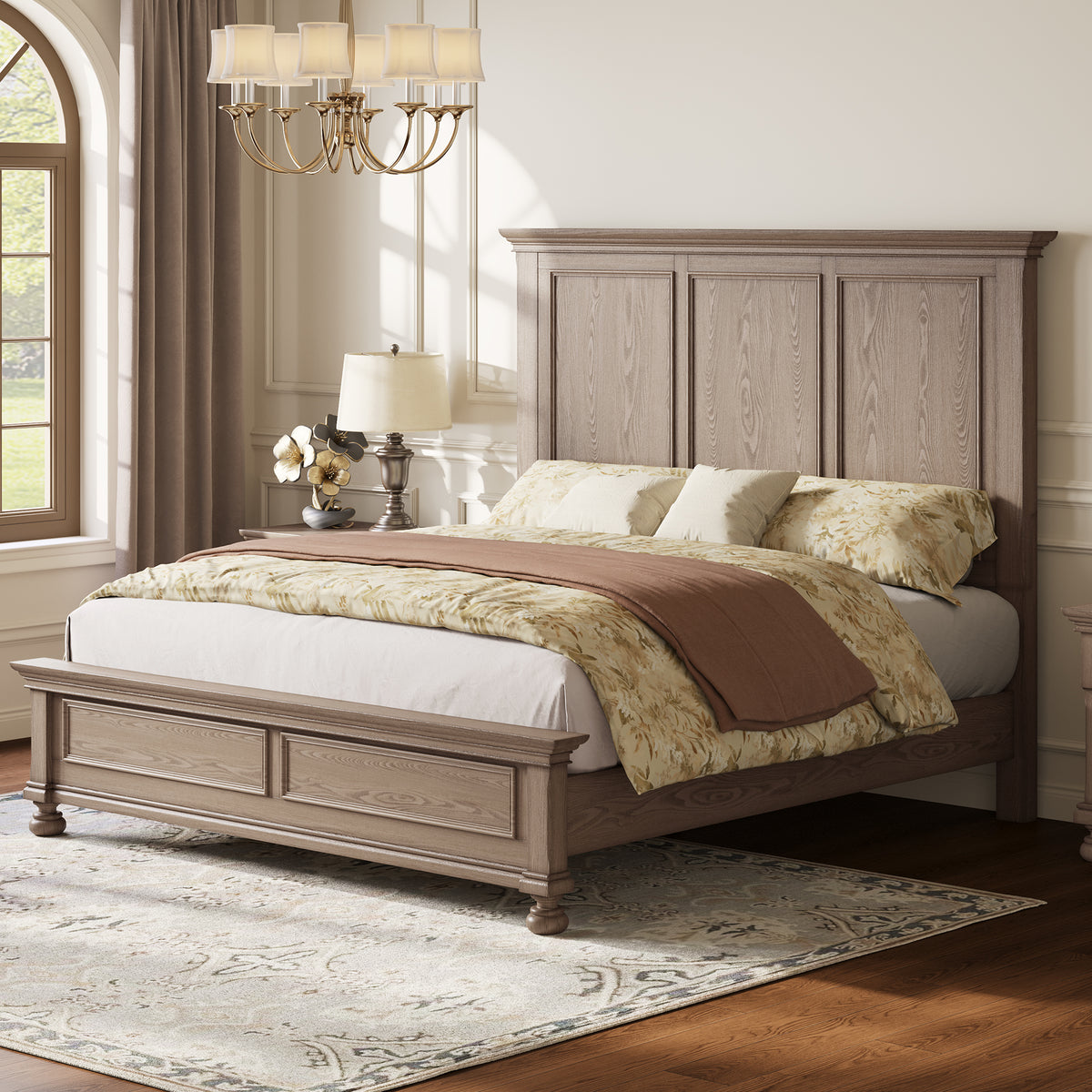 Bobbin Solid Wood Platform Bed-Taupe Gray-Queen