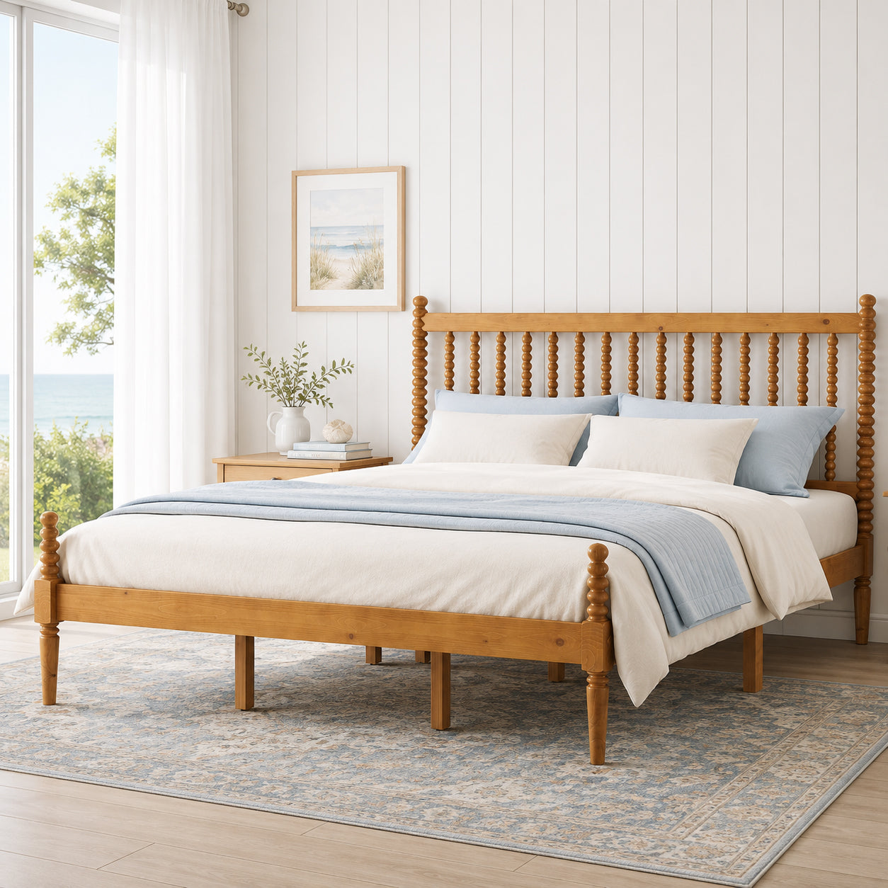 Classic Bobbin Solid Wood Bed Frame-King-Brown Walnut