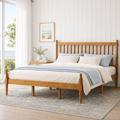 Classic Bobbin Solid Wood Bed Frame-King-Brown Walnut