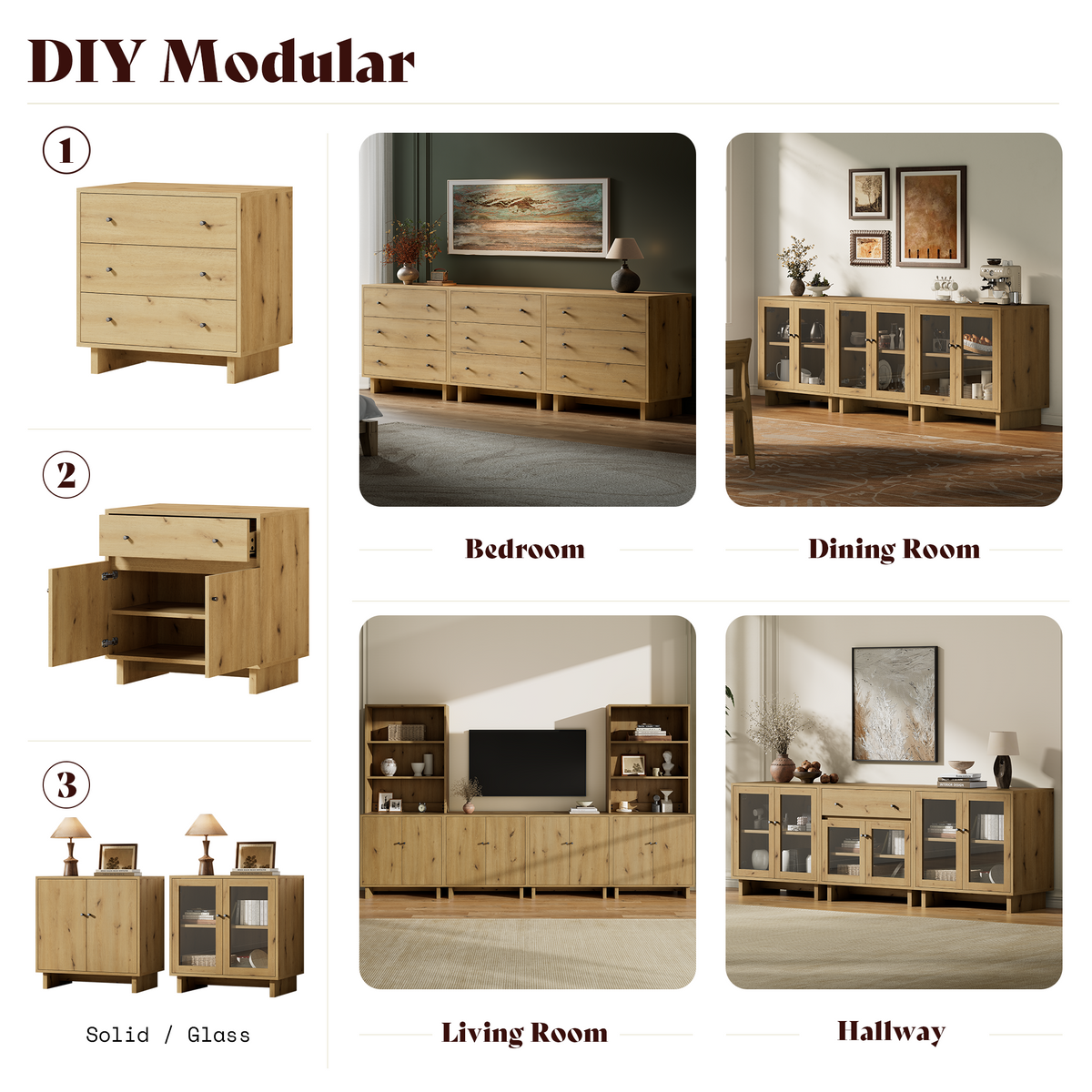 MKG002 Modular Storage Cabinet-4pc-C-oak