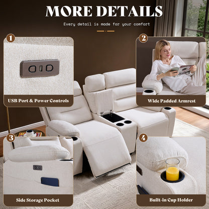 L-Shaped Power Reclining Sectional Sofa with Console-Loveseat with Console-Beige