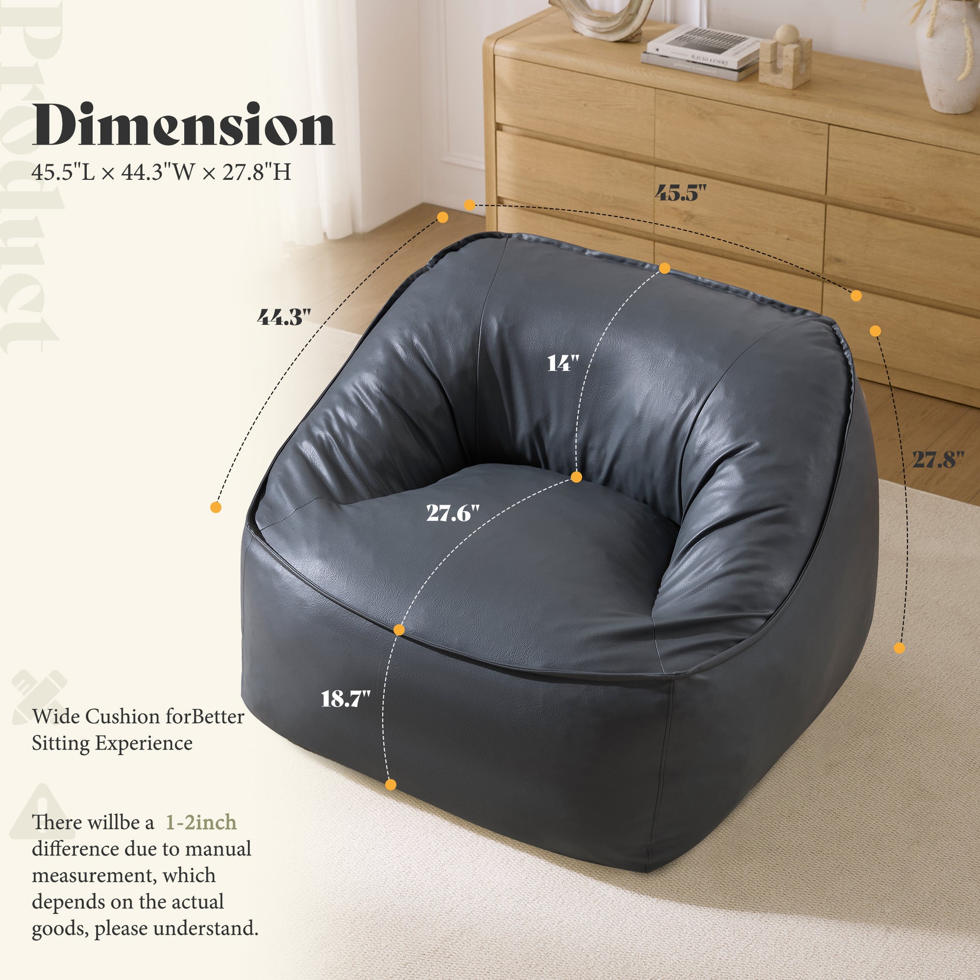 Amerlife Oversized Bean Bag Lounge Chair-Grey Pu