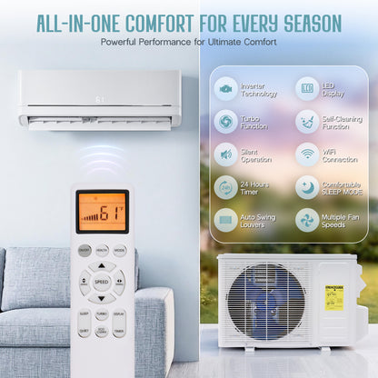 Whisper Ductless Mini Split AC and Heating System-12000BTU-220V