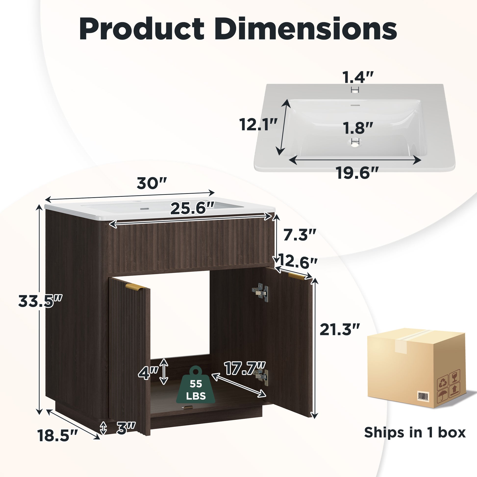 Modern Fluted Bathroom Vanity Collection - 30‘’-brown