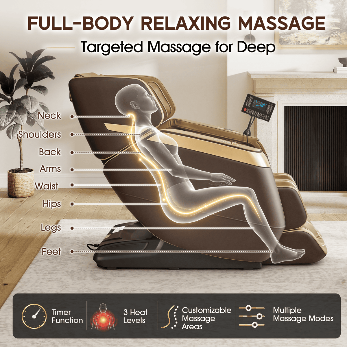 Smart 3D Zero Gravity Massage Chair-Wider Version-Brown