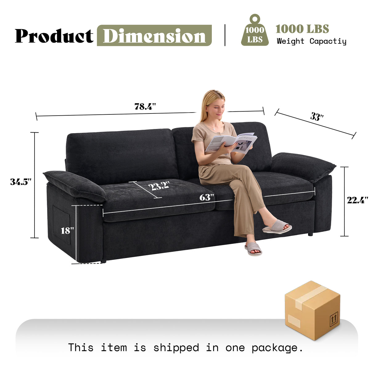 AMERLIFE 78in Loveseat Sofa, Cloud Couch for Living Room, Black