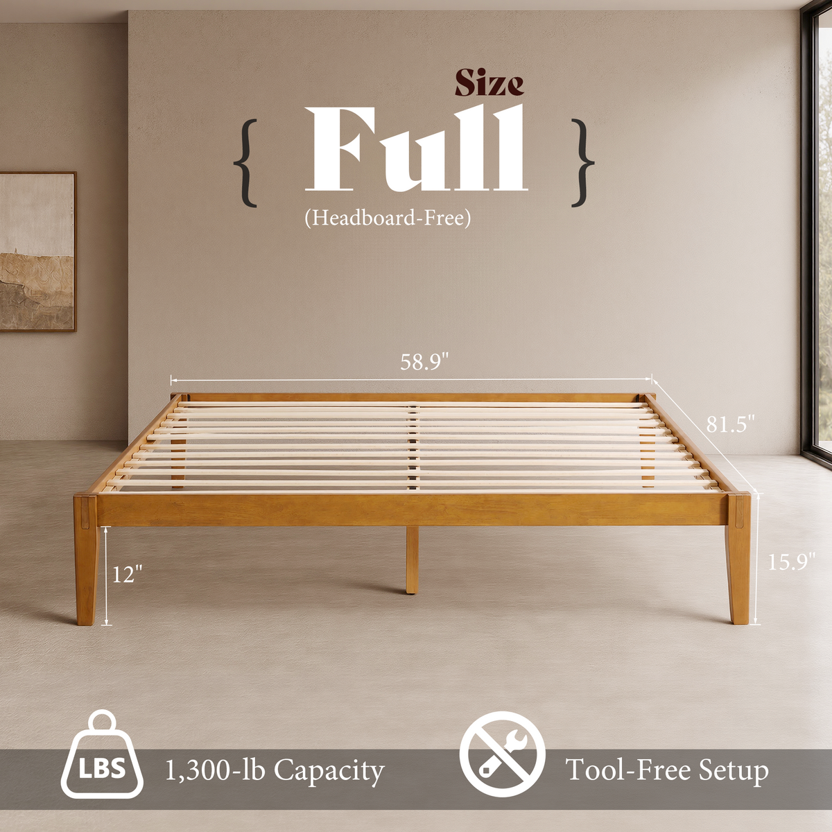 Quill Japanese Joinery Solid Wood Platform Bed Frame-Full-Honey Brown