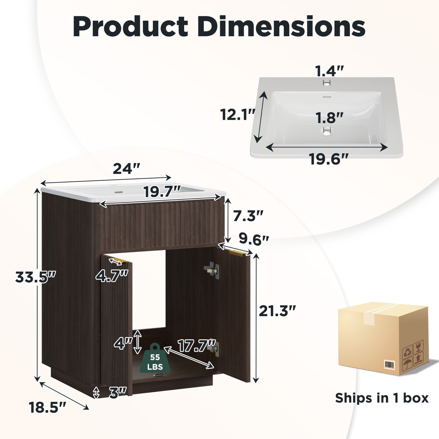 Modern Fluted Bathroom Vanity Collection -24‘’-brown