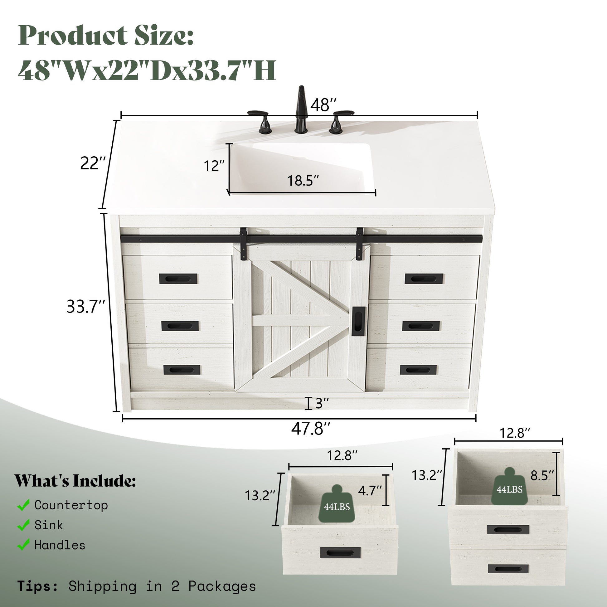 Bourbon Sliding Barn Vanity 48 inch Rustic White