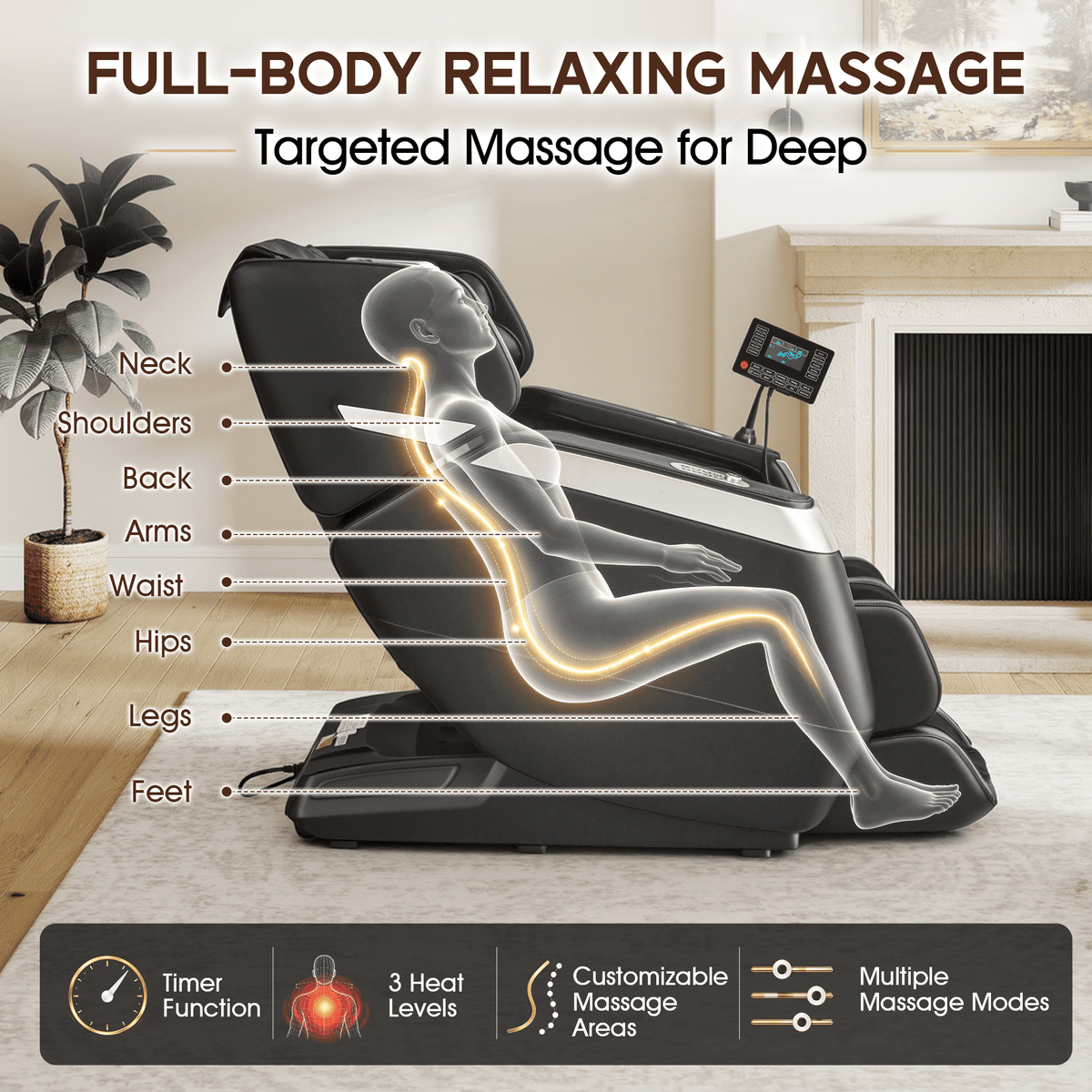 Smart 3D Zero Gravity Massage Chair-Wider Version-Black