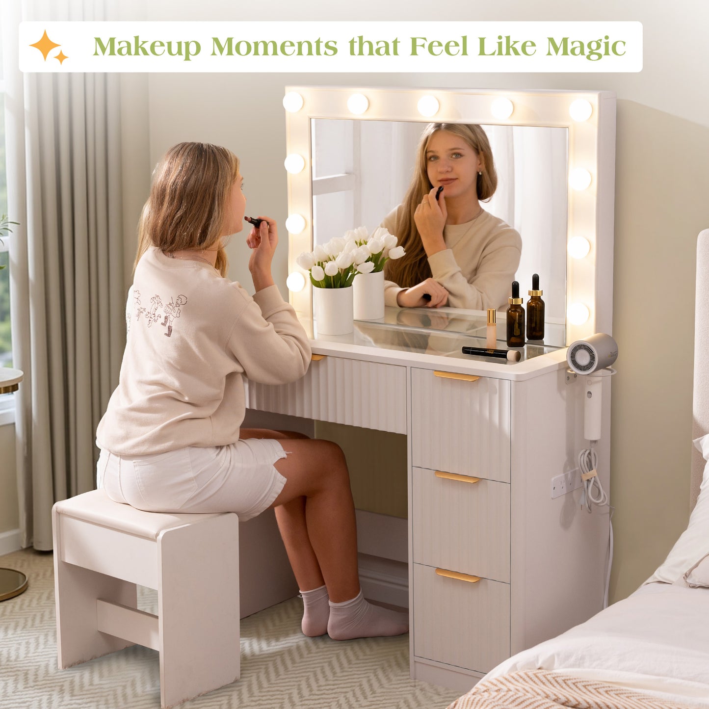 Glow 36.2" Fluted Vanity Desk Amerlife White