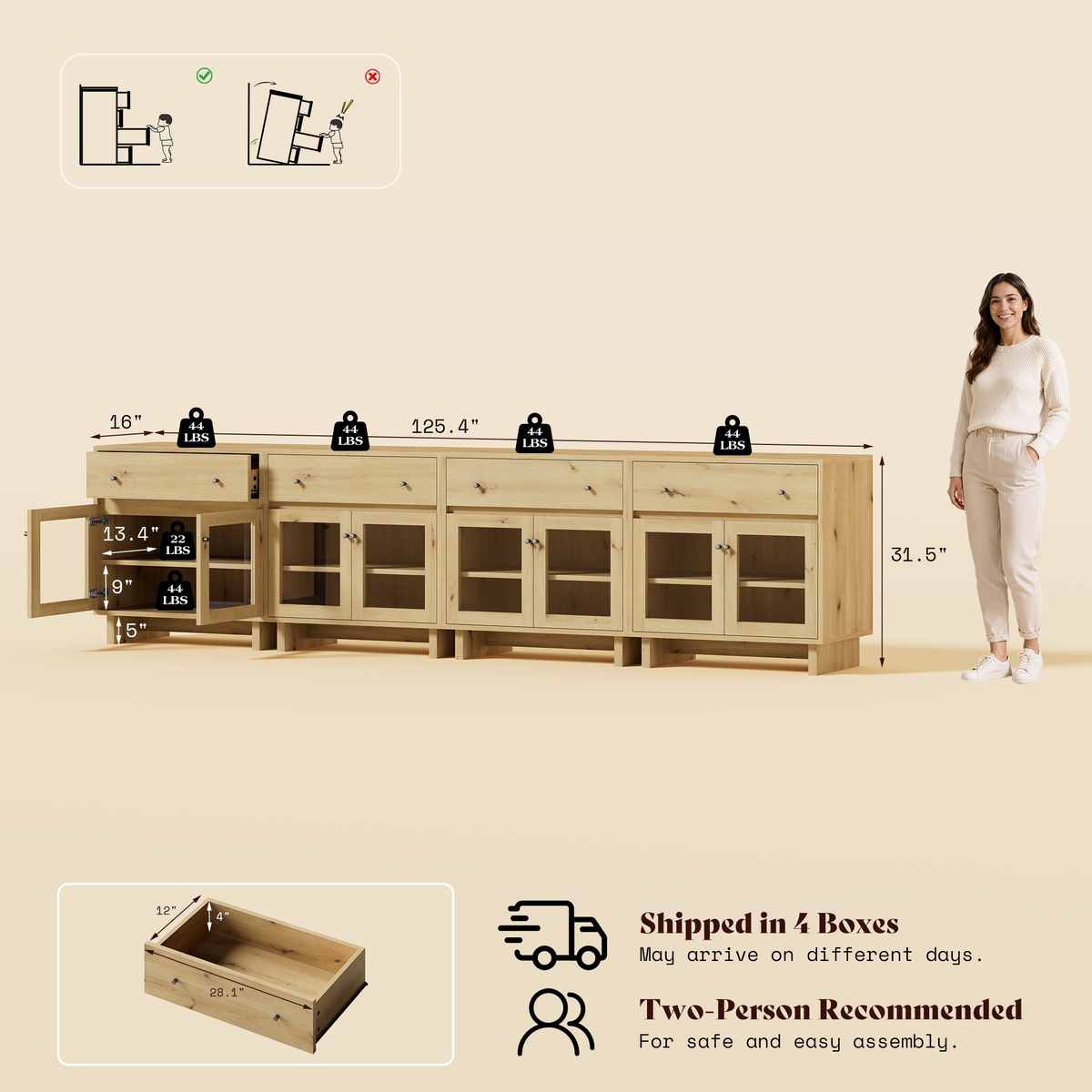 MKG002 Modular Storage Cabinet-4pc-B-oak