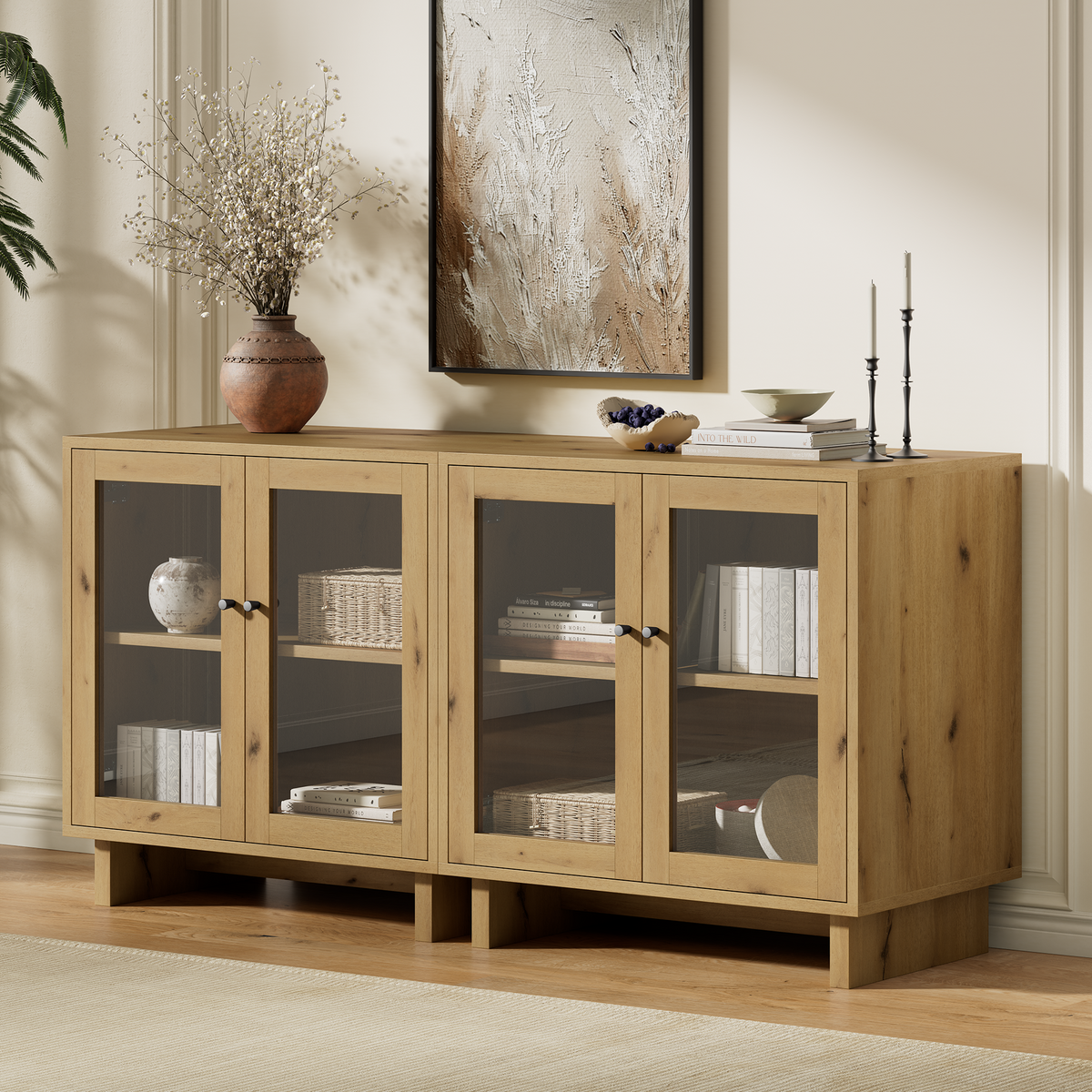 MKG002 Modular Storage Cabinet-2pc-E-oak