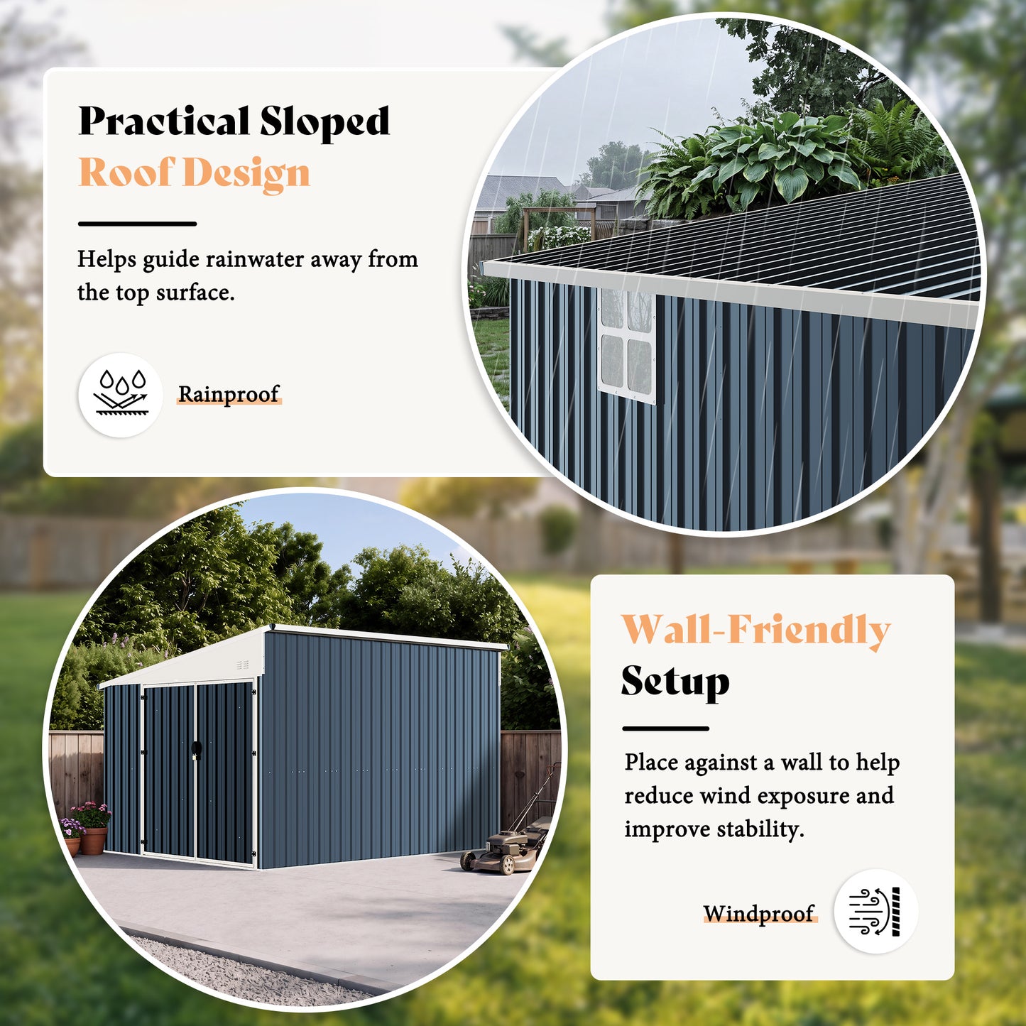 Lark Weatherproof Metal Garden Tool Shed with Sloped Roof-10x8FT