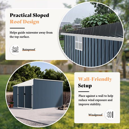 Lark Weatherproof Metal Garden Tool Shed with Sloped Roof-10x8FT
