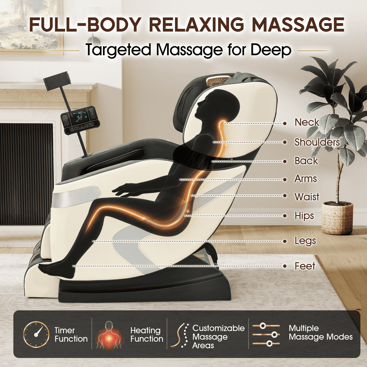 Smart 3D Zero Gravity Massage Chair-Wider Version-White & Gray