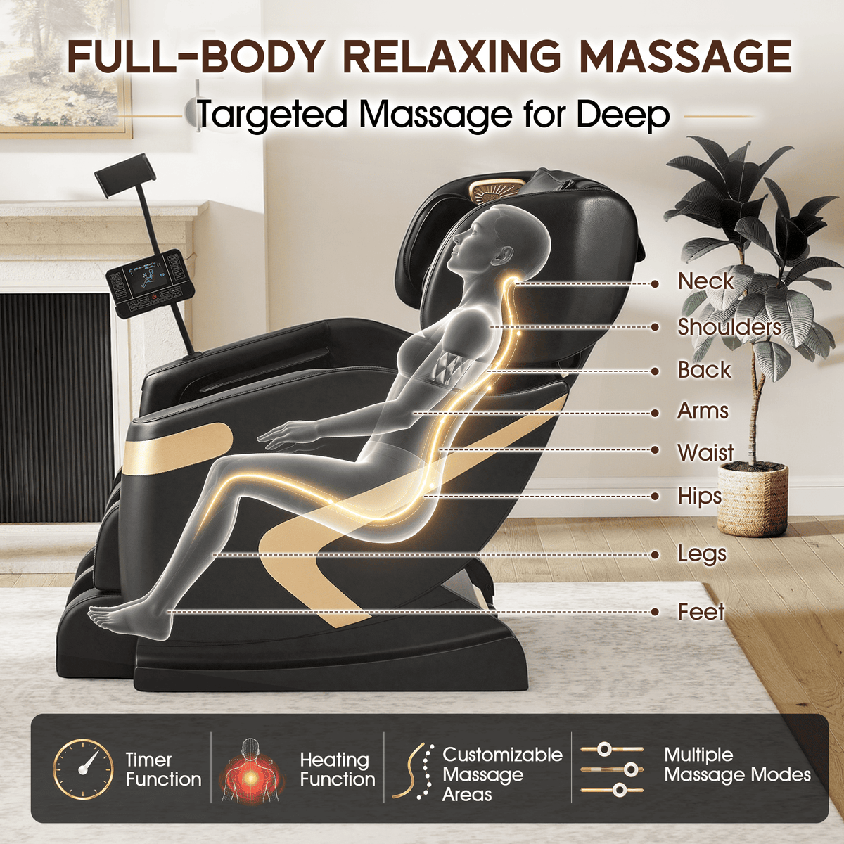 Smart 3D Zero Gravity Massage Chair-Wider Version-Black & Gold