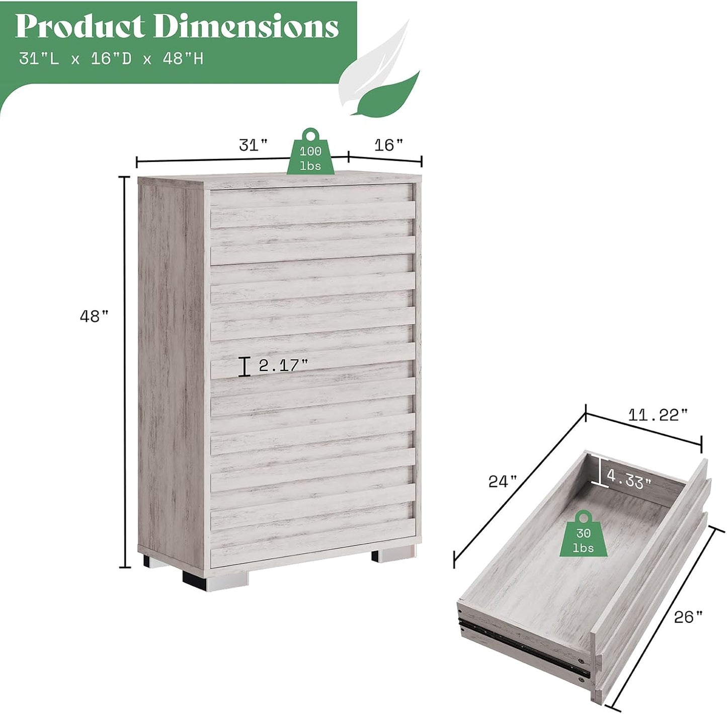Sequoia Bedroom Set with Fluted Headboard-F-Distressed White