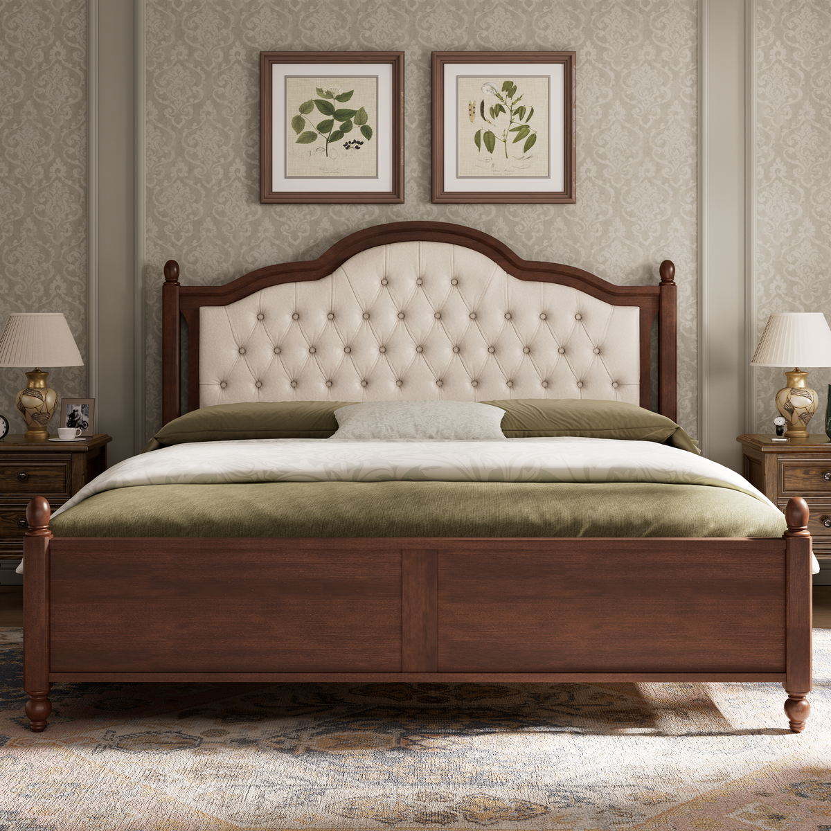 Astor Solid Wood King Bed Frame with Headboard-King-Walnut