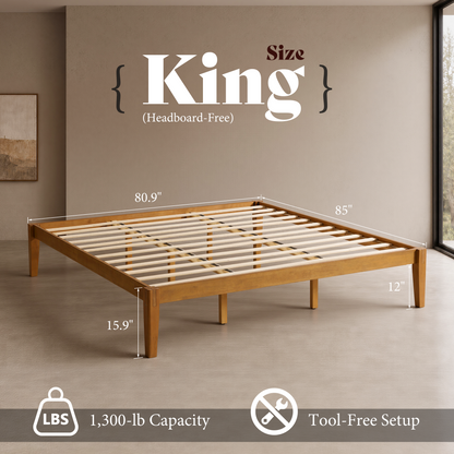 Quill Japanese Joinery Solid Wood Platform Bed Frame-King-Honey Brown