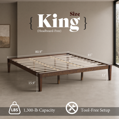 Quill Japanese Joinery Solid Wood Platform Bed Frame-King-Dark Walnut