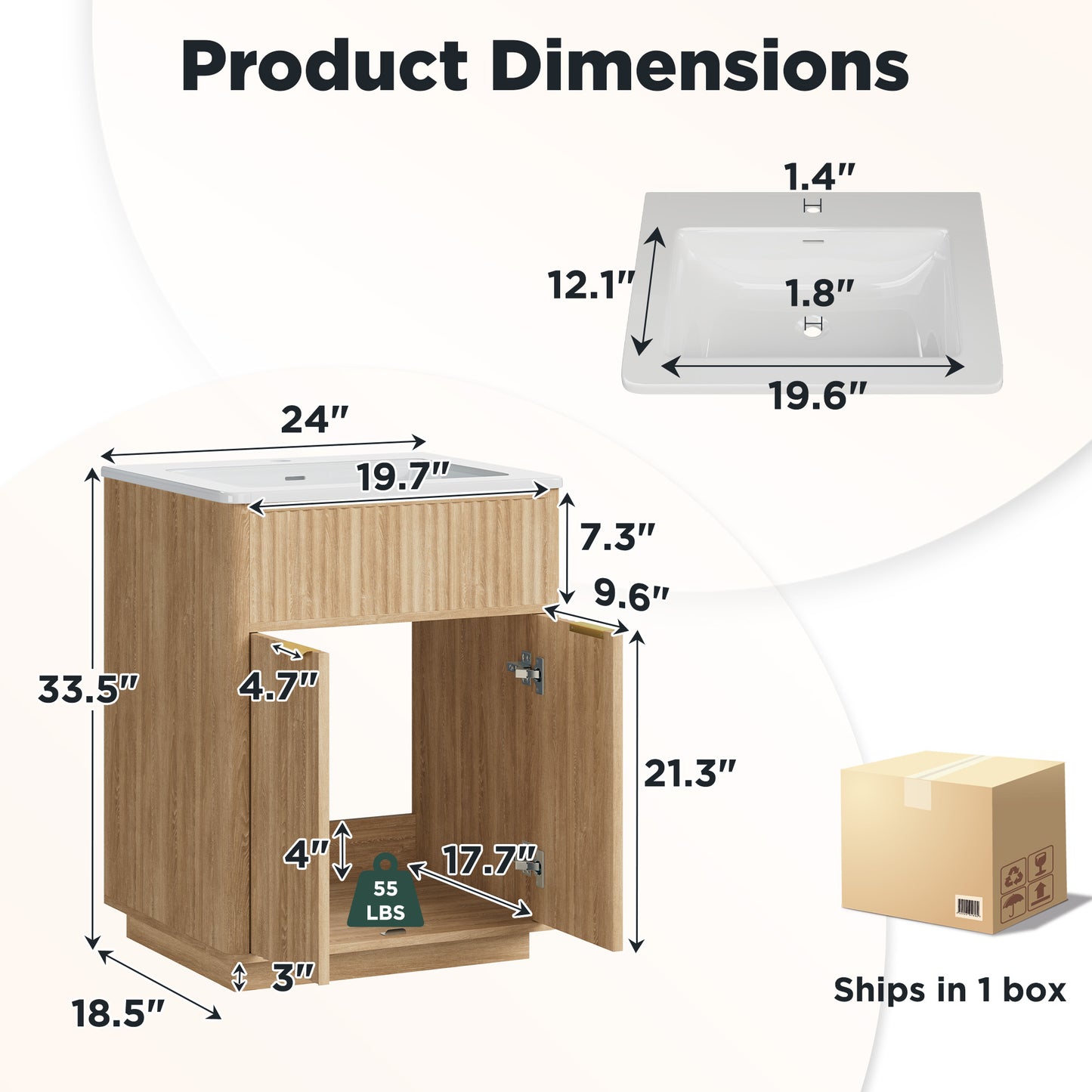 Modern Fluted Bathroom Vanity Collection -24‘’-oak