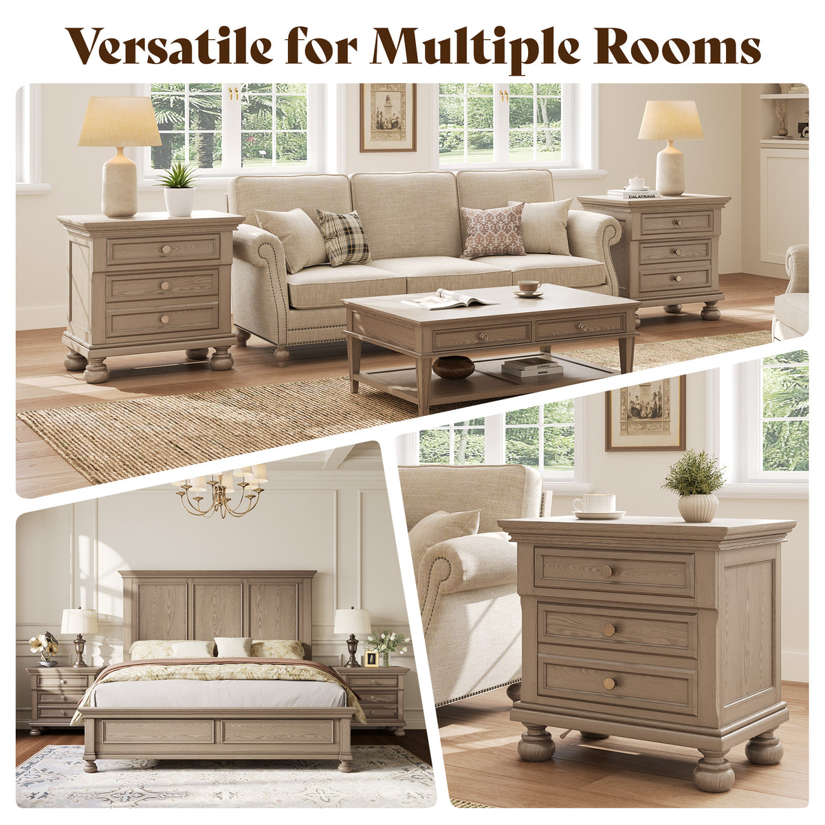 Bobbin Dark Solid Wood Nightstands-Warm Taupe-1 Piece