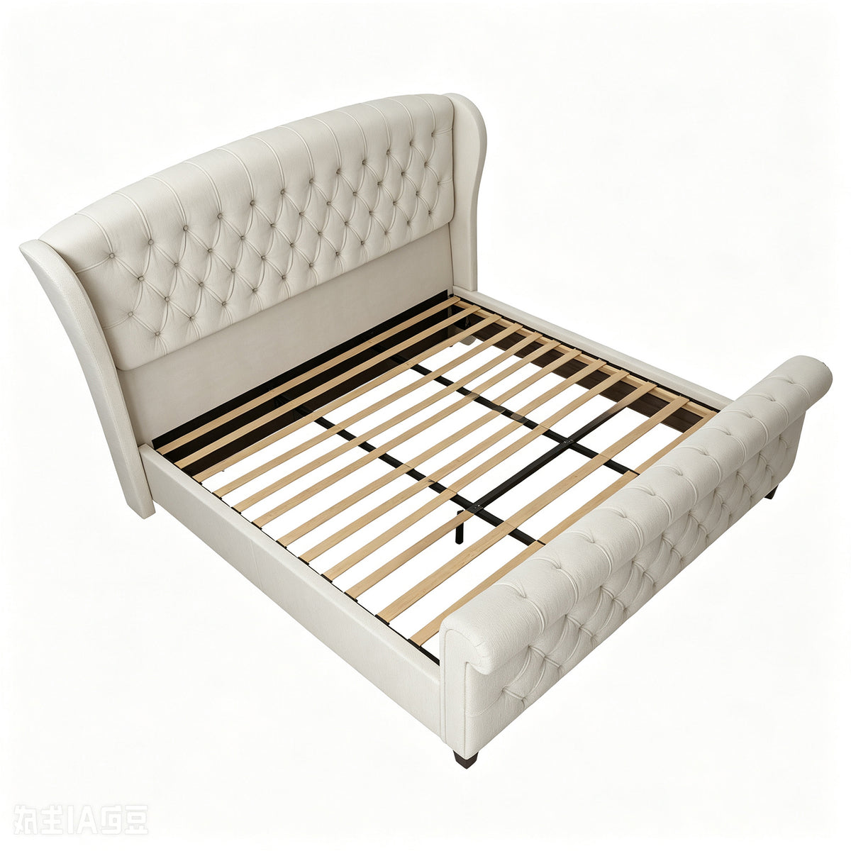 Bruco King Upholstered Sleigh Bed-Cream