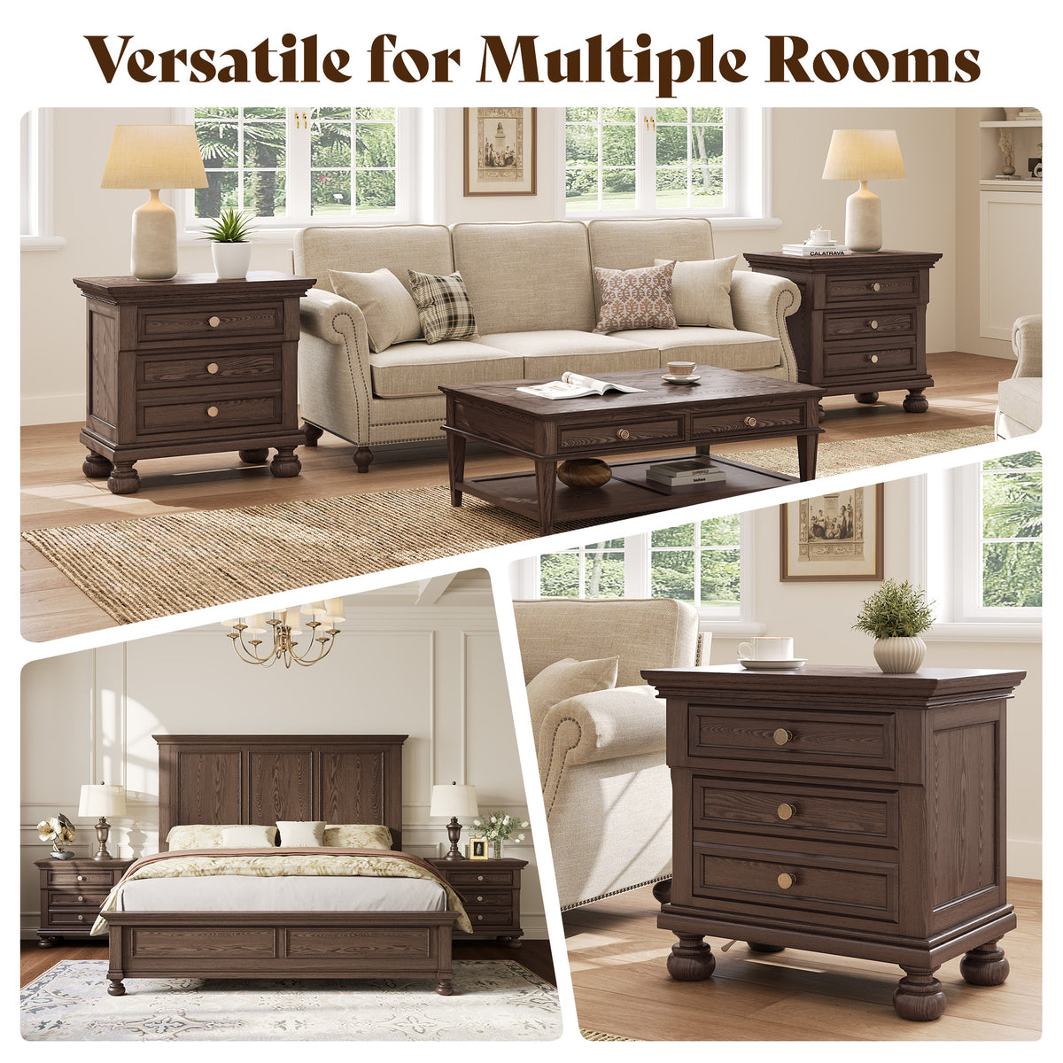 Bobbin Dark Solid Wood Nightstands-Dark Walnut-1 Piece