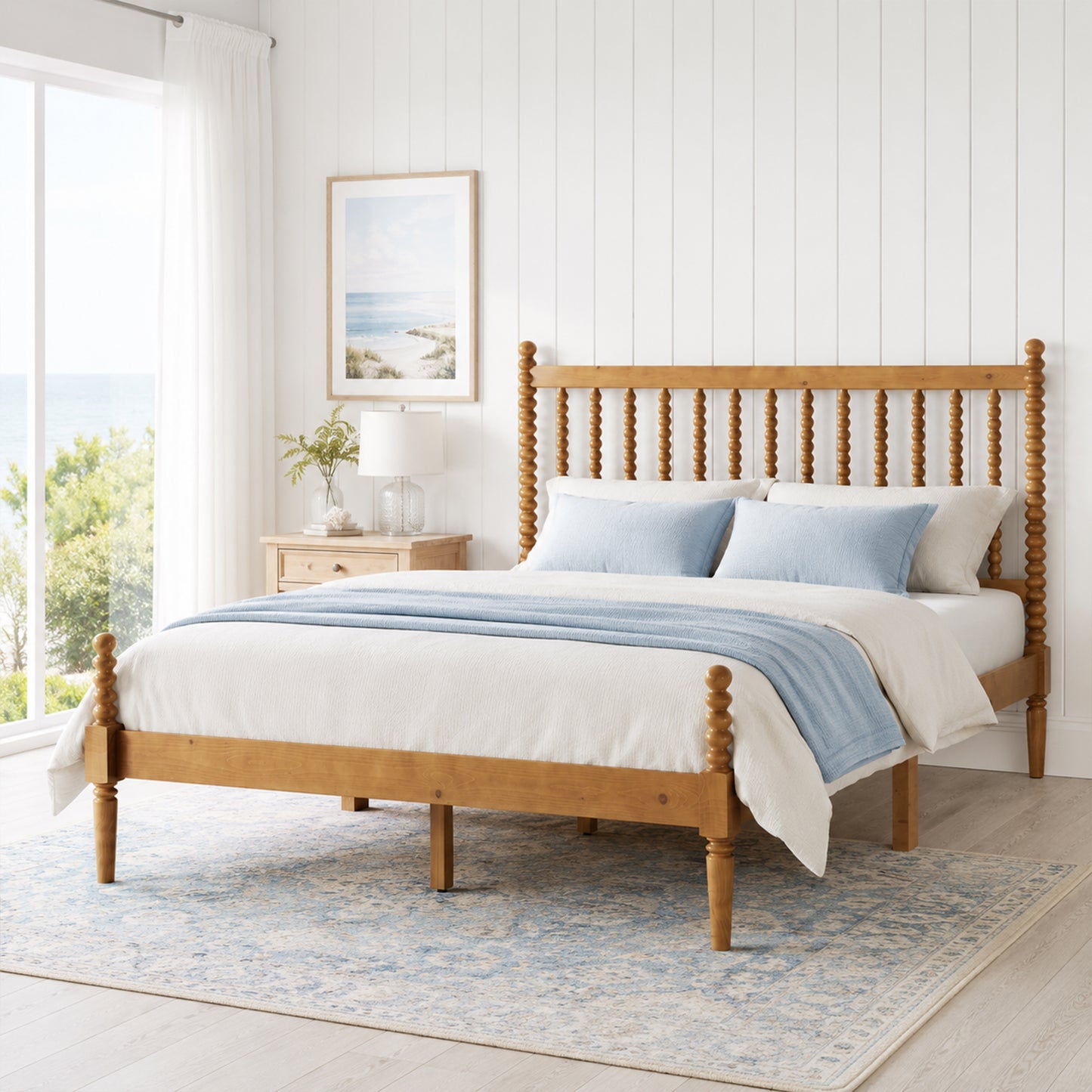 Classic Bobbin Solid Wood Bed Frame-Full-Brown Walnut
