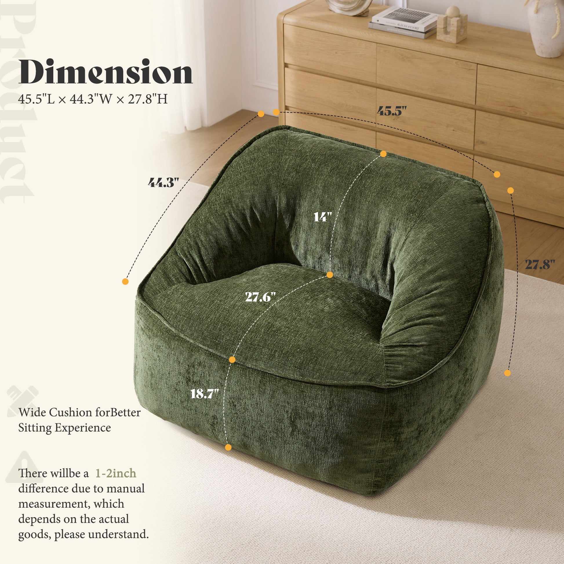 Amerlife Oversized Bean Bag Lounge Chair-Green Chenille