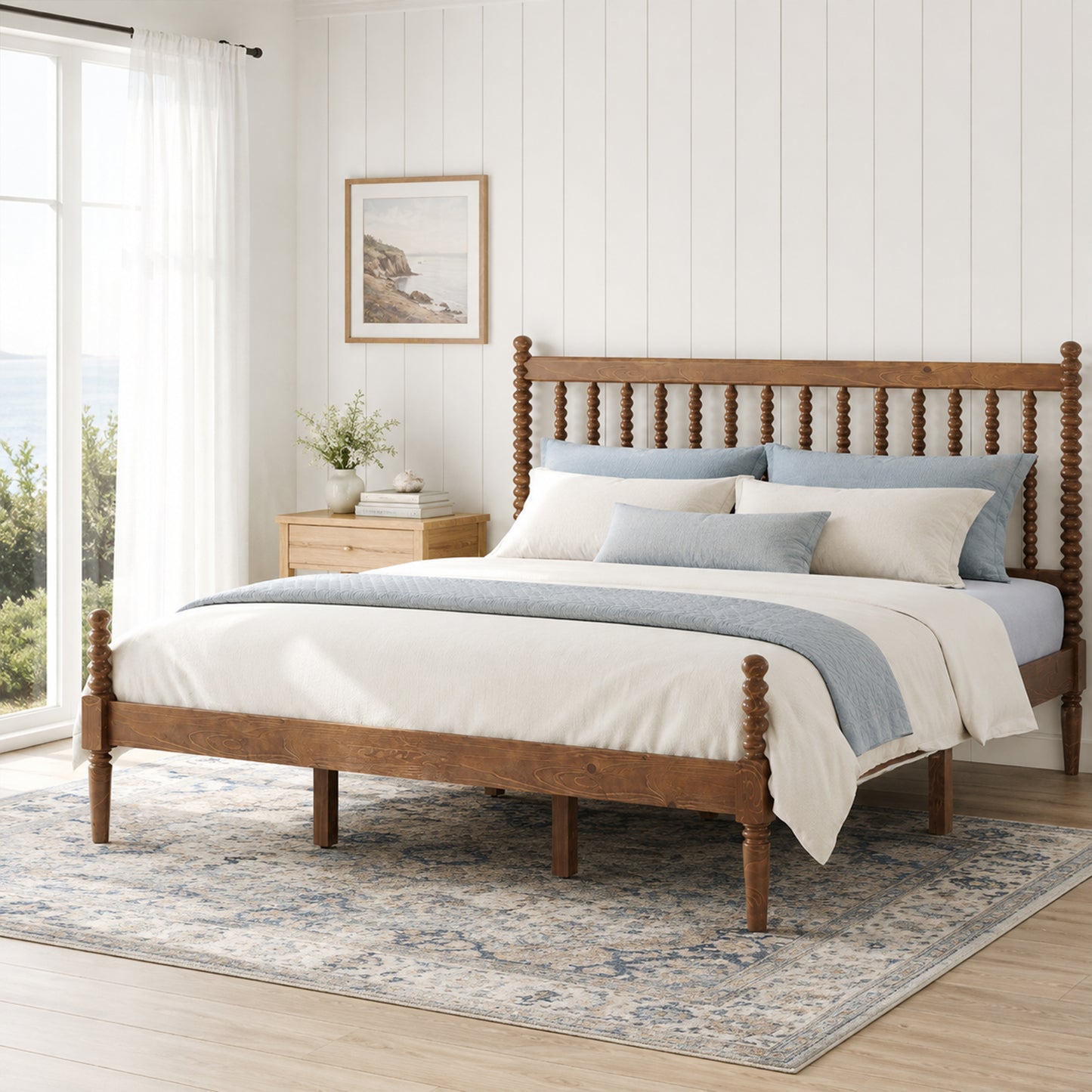 Classic Bobbin Solid Wood Bed Frame-King-Dark Walnut
