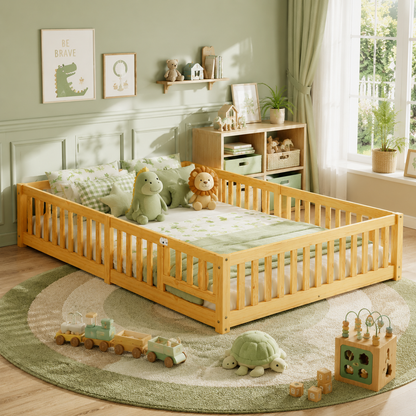 Solid Wood Toddler Floor Bed with Safety Rails