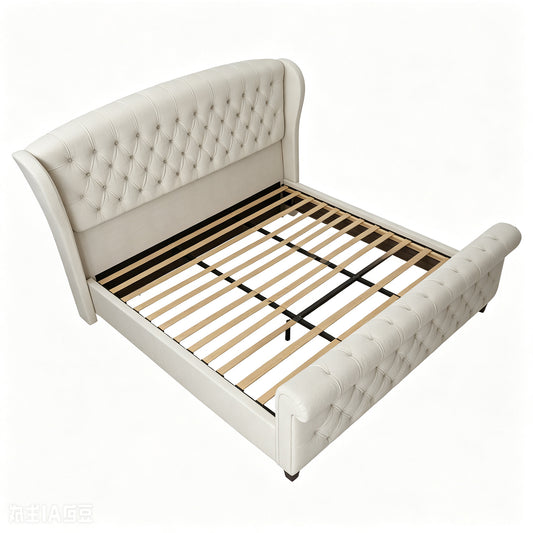 Bruco Queen Upholstered Bed Frame-Cream