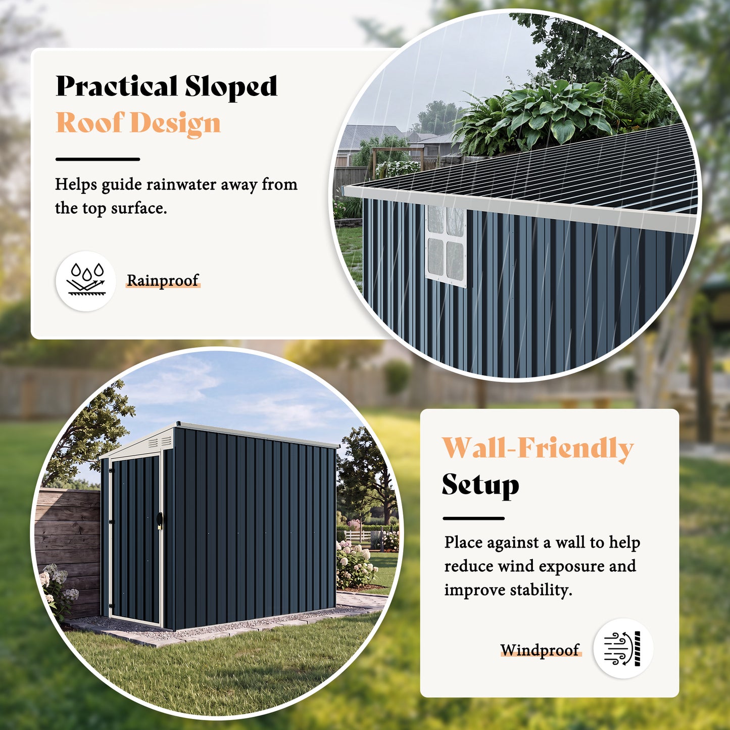 Lark Weatherproof Metal Garden Tool Shed with Sloped Roof-8x4FT