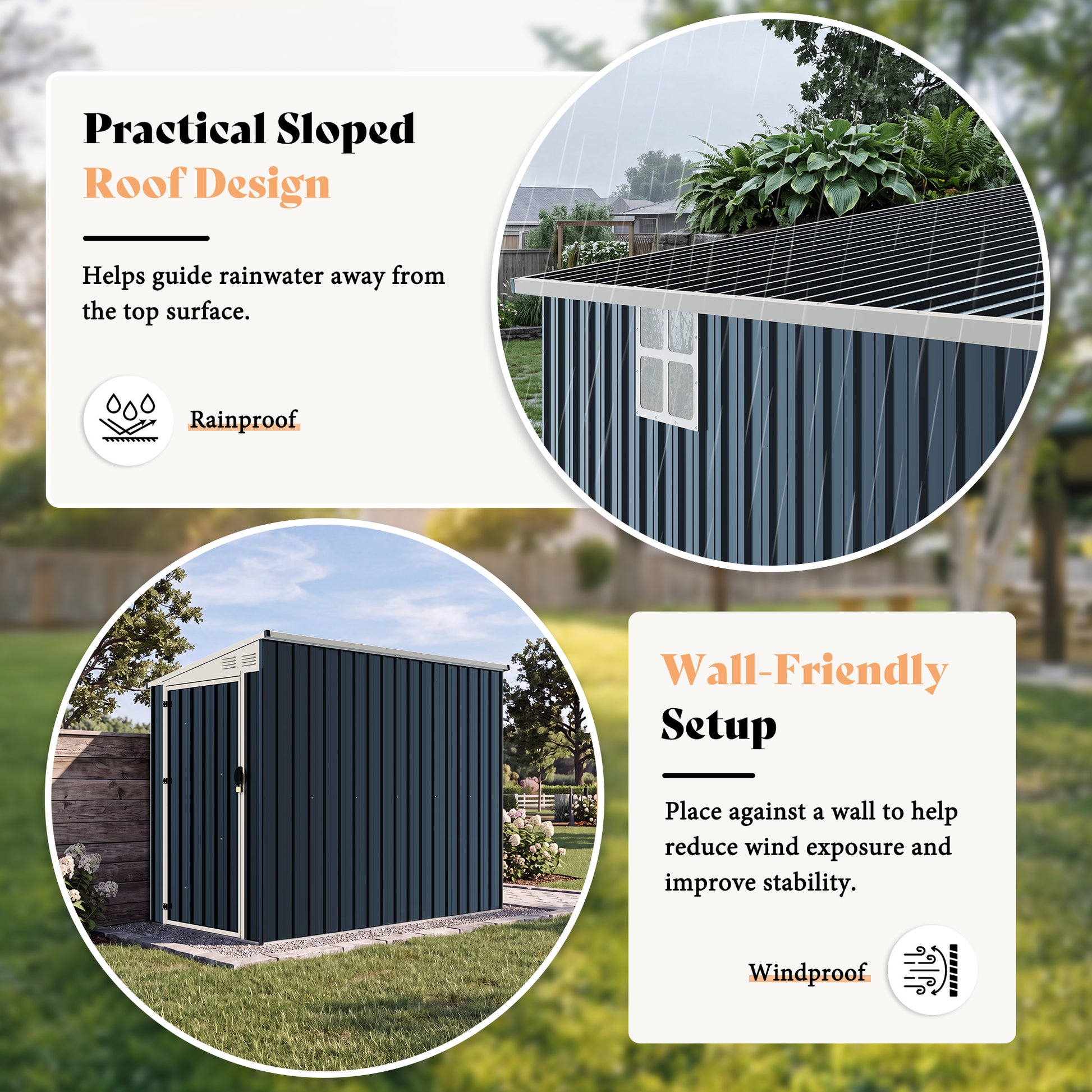 Lark Weatherproof Metal Garden Tool Shed with Sloped Roof-8x4FT