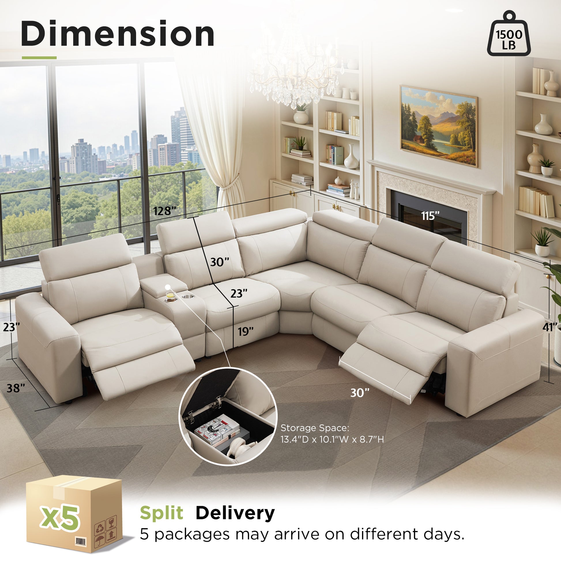 Velouria Electric Reclining Sofa Beige