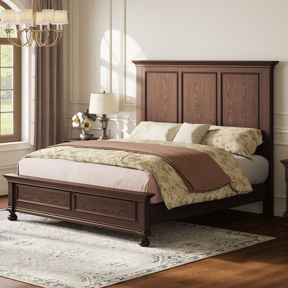 Bobbin Solid Wood Platform Bed-Brown-Queen
