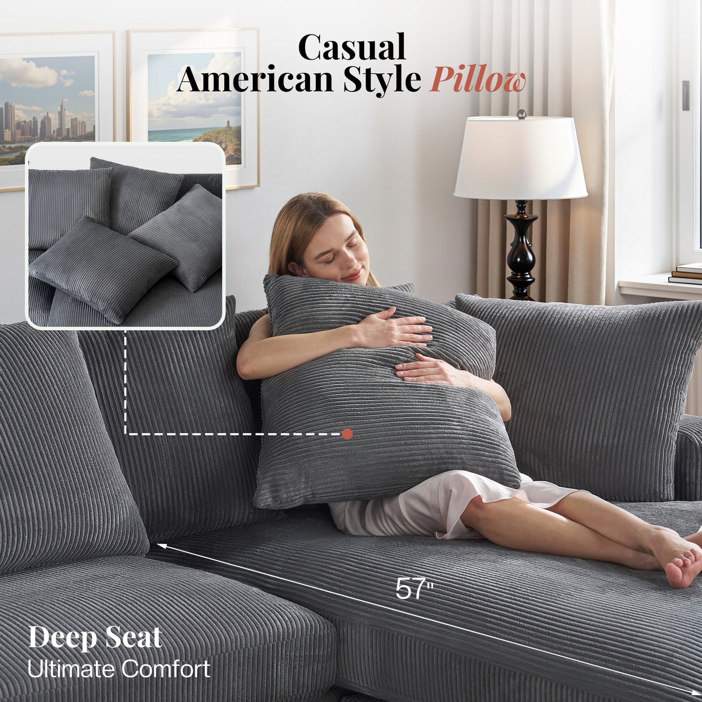 Oversized L-Shaped Cloud Sofa-Gray