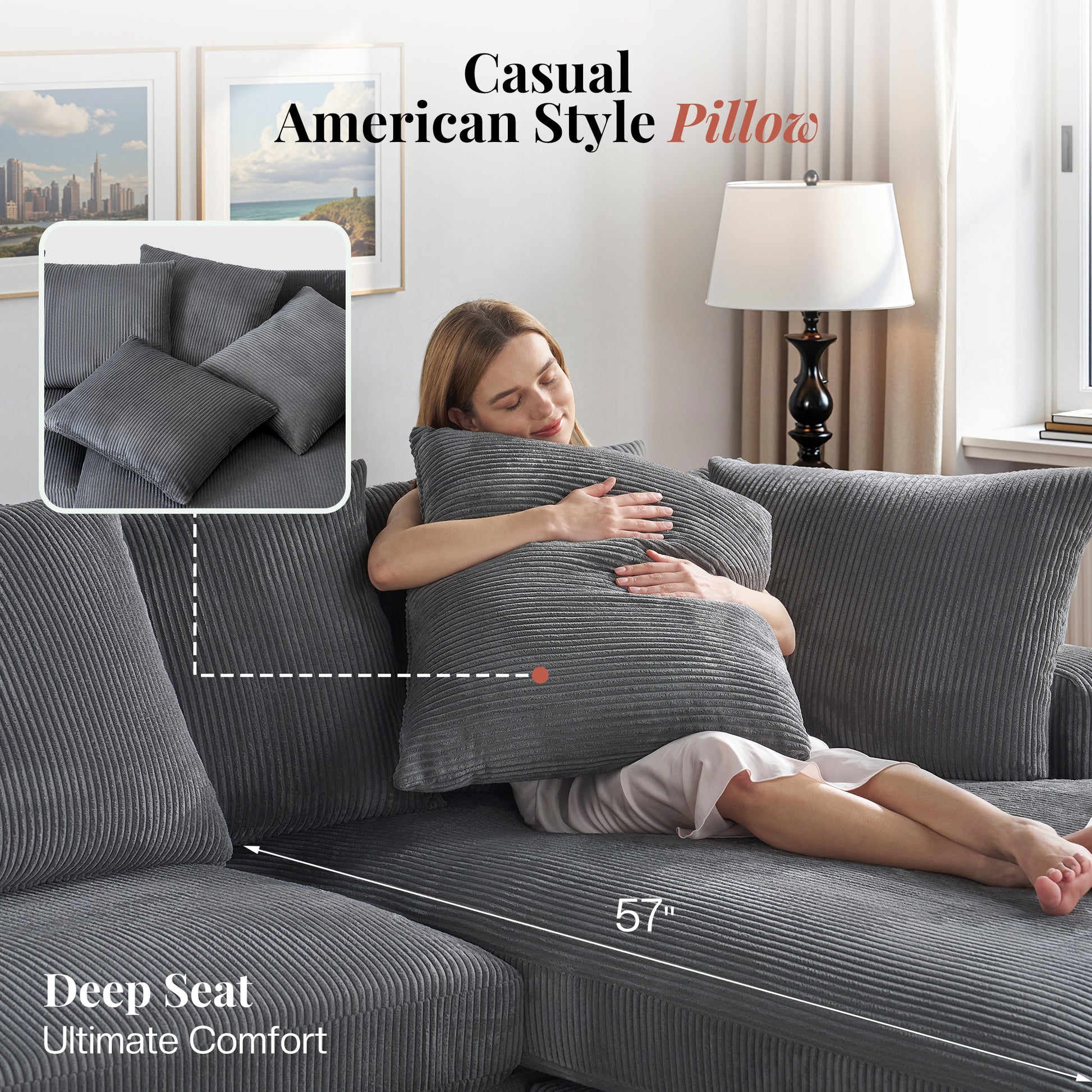 Oversized L-Shaped Cloud Sofa-Gray