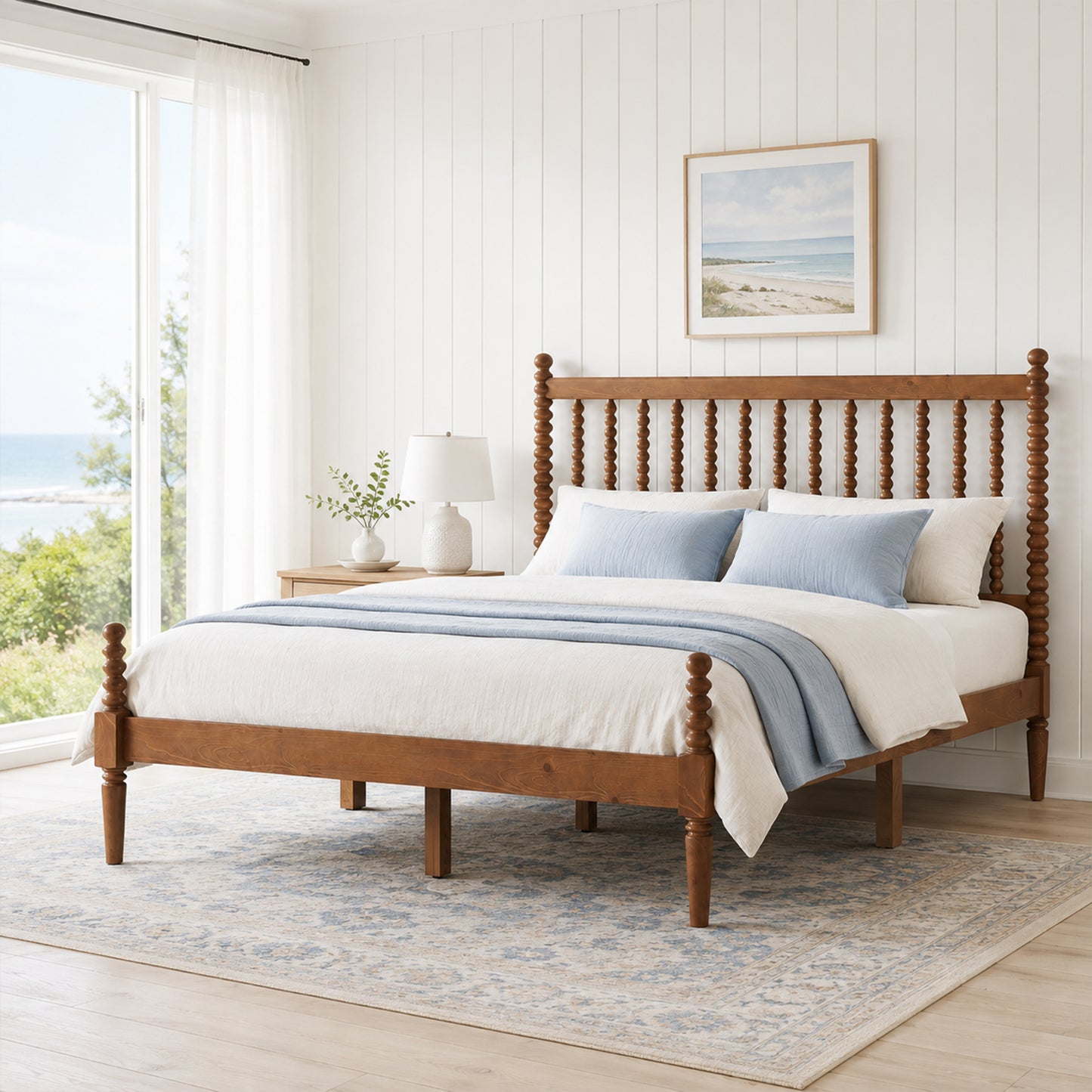 Classic Bobbin Solid Wood Bed Frame-Full-Dark Walnut