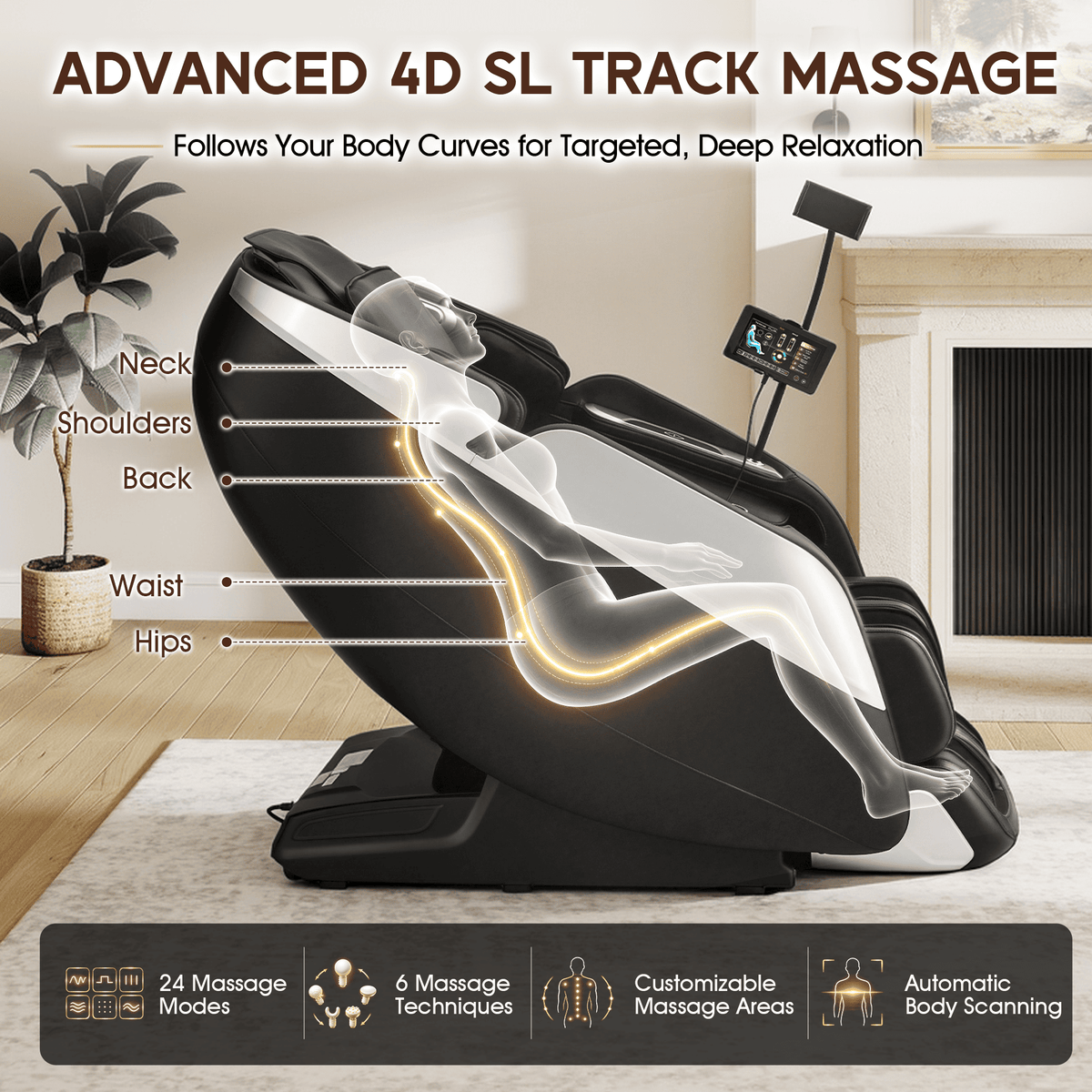 Smart 3D Zero Gravity Massage Chair-4D Massage Roller-Black