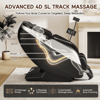 Smart 3D Zero Gravity Massage Chair-4D Massage Roller-Black