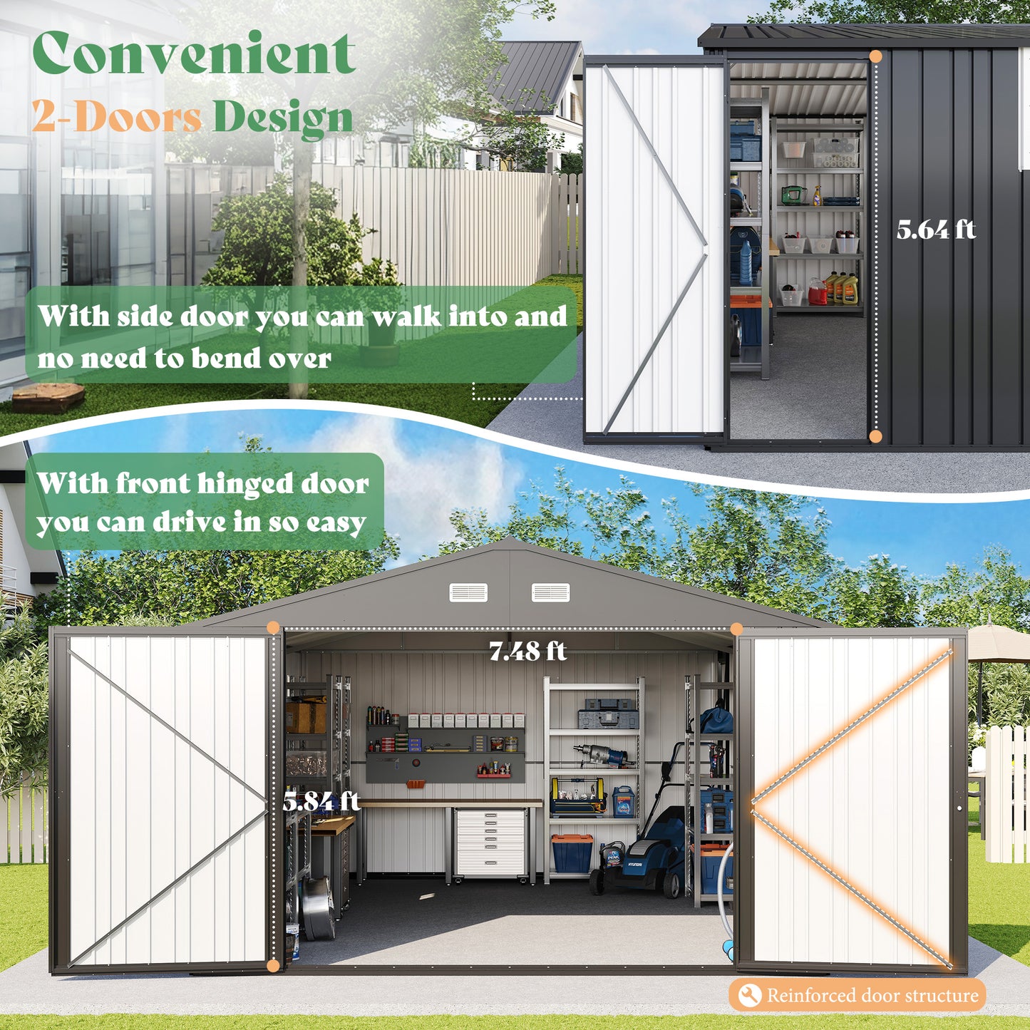 Extra Large Outdoor Metal Garage Shed Amerlife 10x21x7.3 FT 