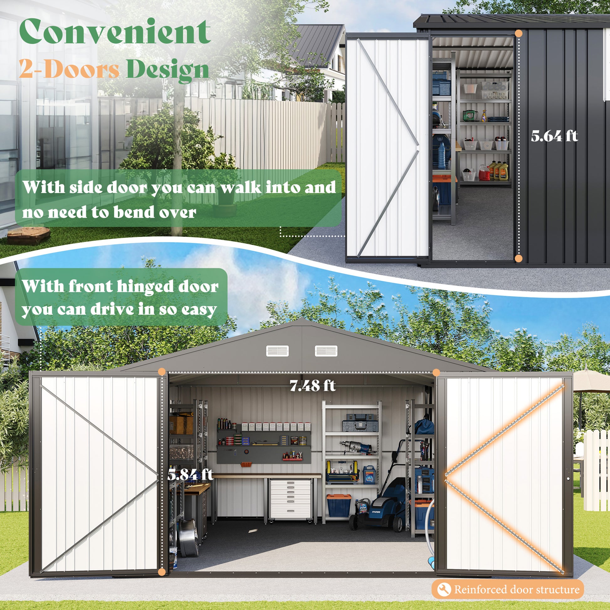 Extra Large Outdoor Metal Garage Shed Amerlife 10x21x7.3 FT 
